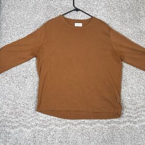 Oliver Spencer Shirt Mens XXL Brown Crew Neck Casual Tee Long Sleeve Organic